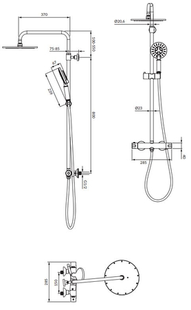 Omnires Y termostatyczny system prysznicowy natynkowy Y1244NBL, czarny mat